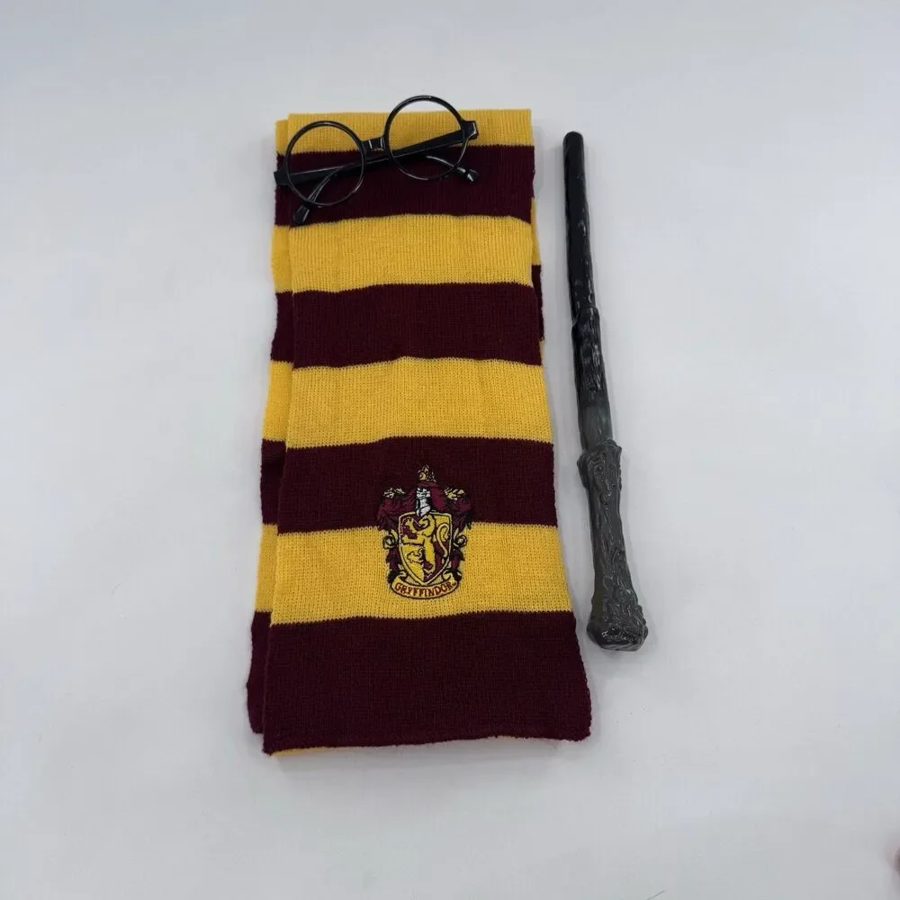 Harry Potter Gryffindor Scarf Knit House Crest Glasses Wand Cosplay Halloween